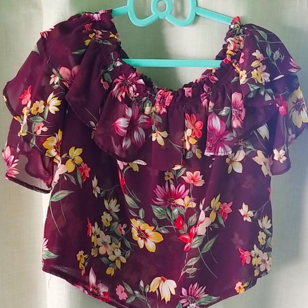 Bershka Off the Shoulder Ruffle Crop Top